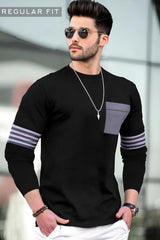 Men Printed Round Neck Cotton Blend Black T-Shirt