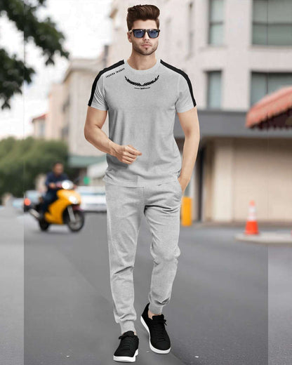 Track Suit Half Sleeve Colorblocked Grey T-shirt with Plain Grey Trackpant