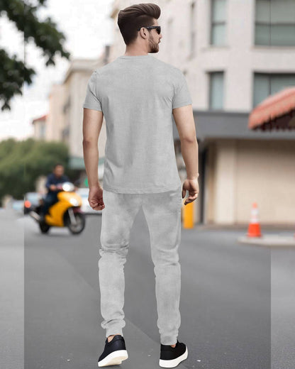 Track Suit Half Sleeve Colorblocked Grey T-shirt with Plain Grey Trackpant