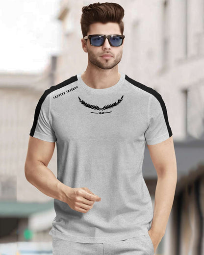Track Suit Half Sleeve Colorblocked Grey T-shirt with Plain Grey Trackpant