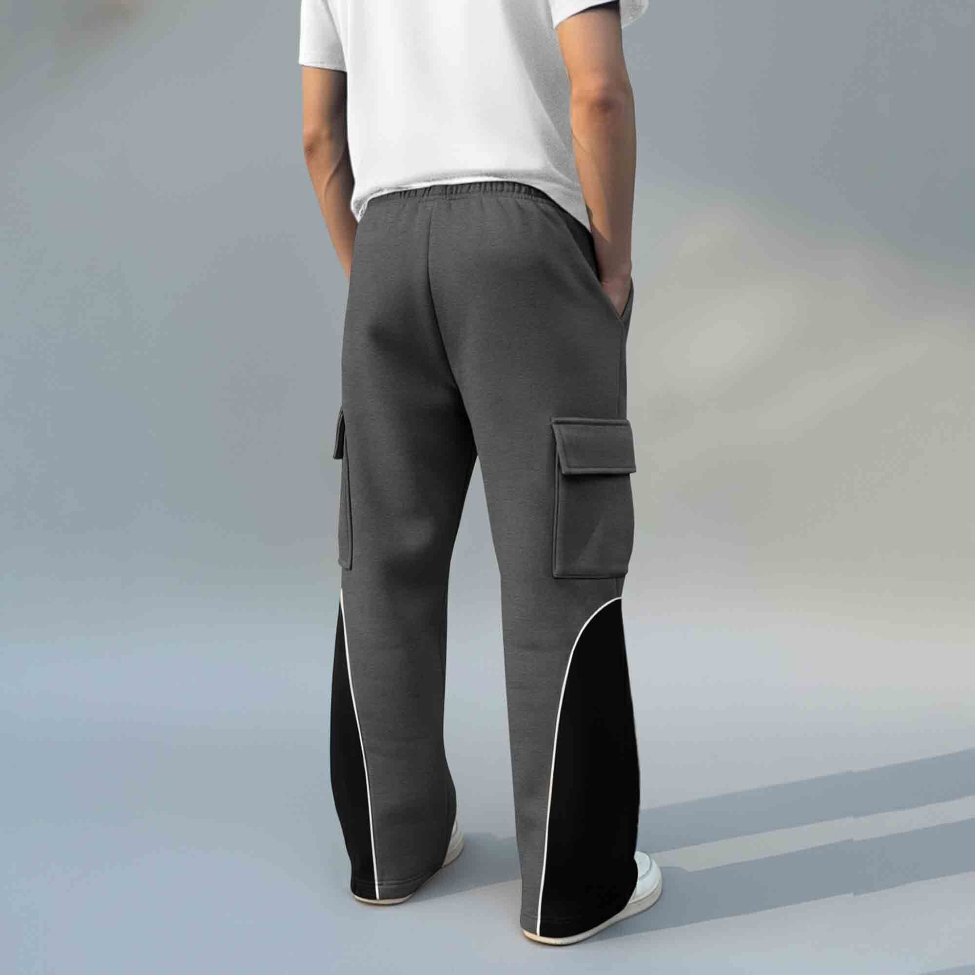 Men 4 Pockets Dual Color Baggy Cargo Pant Darkgrey & Grey