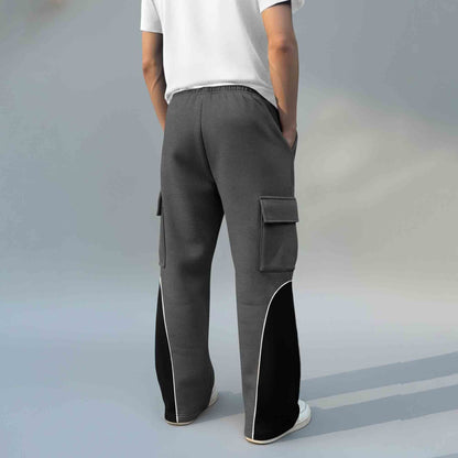 Men 4 Pockets Dual Color Baggy Cargo Pant Darkgrey & Grey