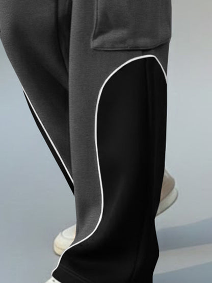 Men 4 Pockets Dual Color Baggy Cargo Pant Darkgrey & Grey
