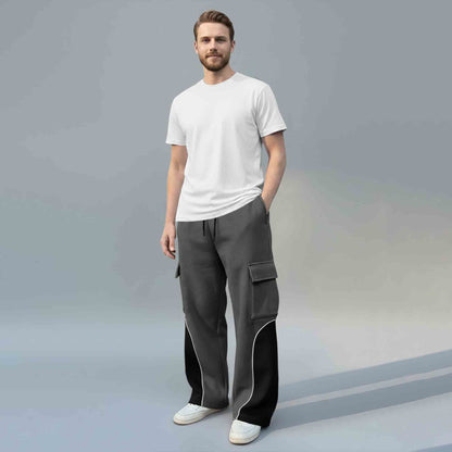 Men 4 Pockets Dual Color Baggy Cargo Pant Darkgrey & Grey