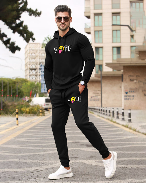 Tracksuit For Mens Black Dope Full Sleeve Hooded T-shirt - Black Trackpant