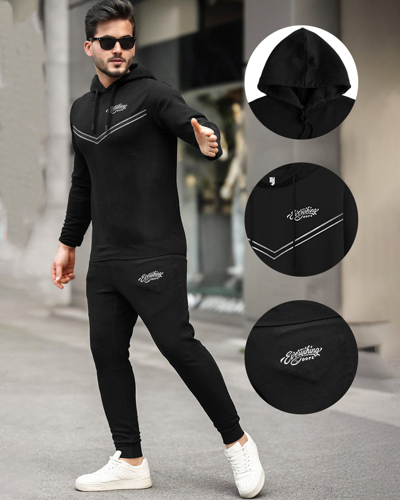 Tracksuit For Men Black Everything Dope Full Sleeve Hooded T-shirt - Black Trackpant