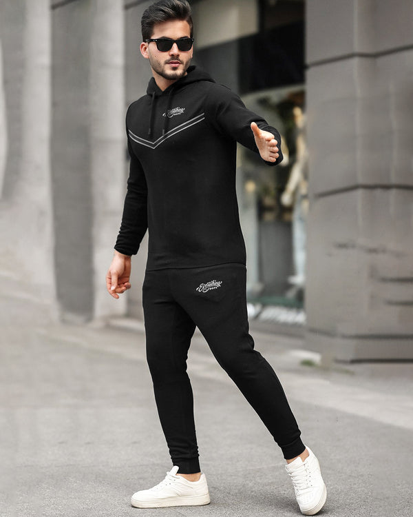 Tracksuit For Men Black Everything Dope Full Sleeve Hooded T-shirt - Black Trackpant