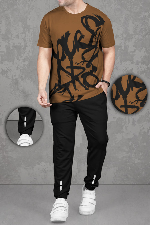 mens tracksuit - bROWN -  BLACK