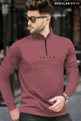 Men Purple Grape Zip High Neck Full sleeve T-Shirt