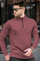 Men Purple Grape Zip High Neck Full sleeve T-Shirt