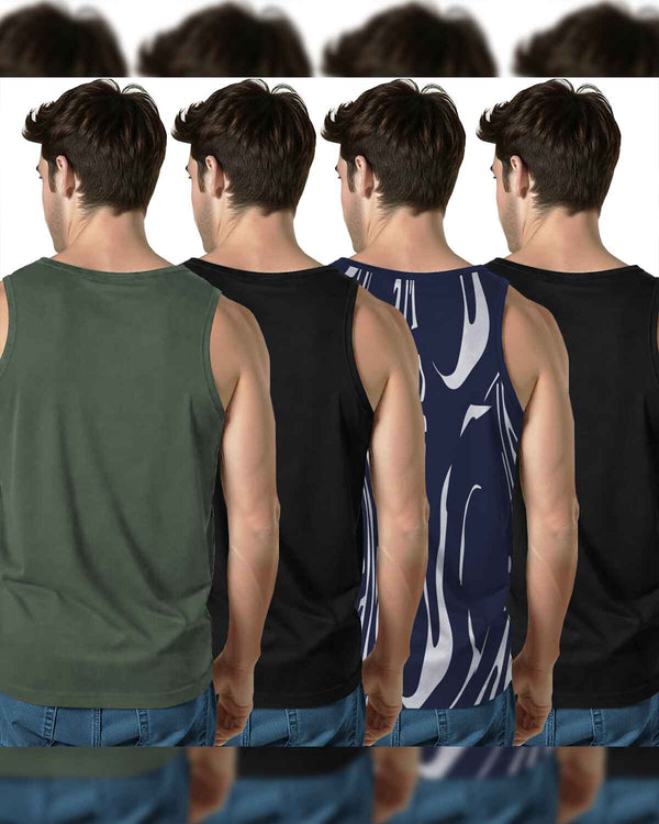 (Pack Of 4) Men Printed & Colorblocked Multicolor Vest