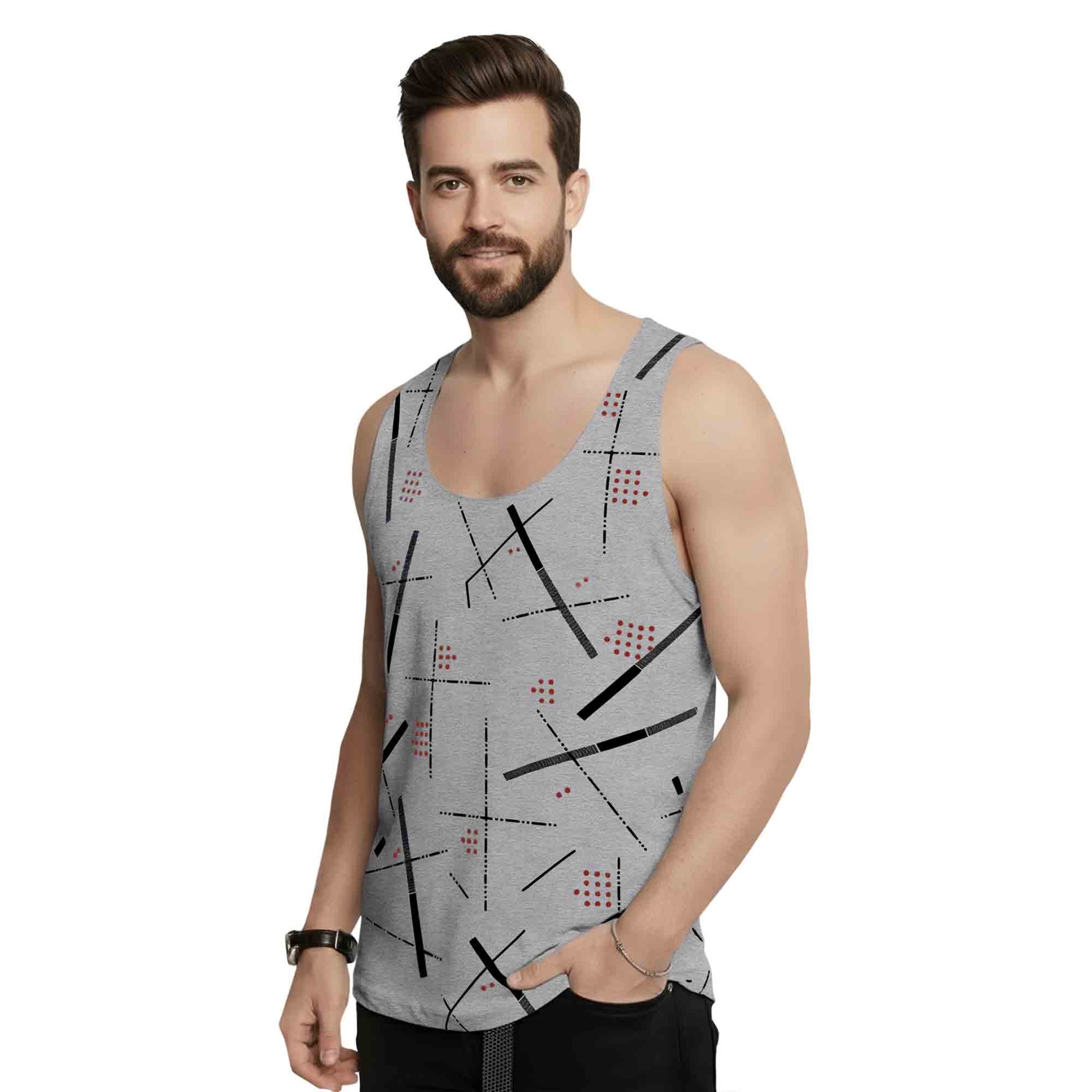 Men Sleeveless Abstract Grey Printed Vest