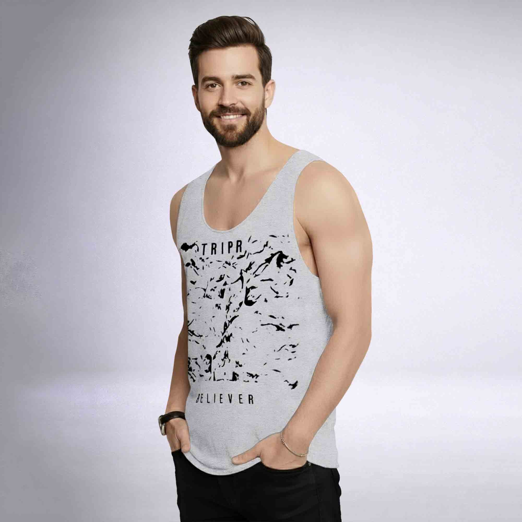 Men Sleeveless Men Printed Grey Vest
