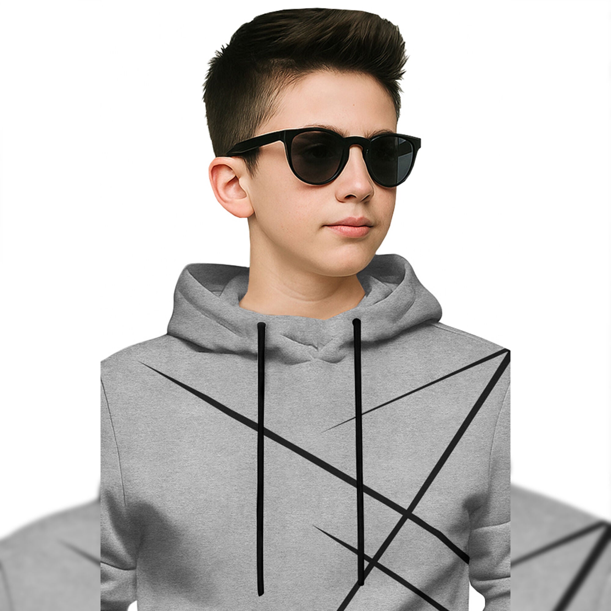 Boys Full Sleeve Grey Zig Zag Graphic Printed  Hooded T-shirt