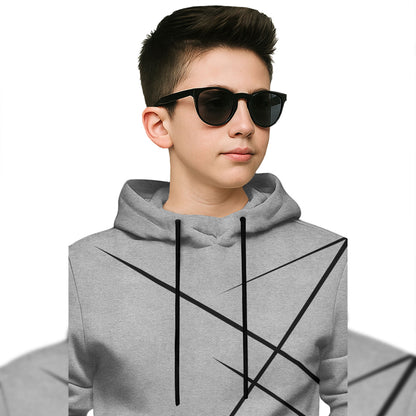 Boys Full Sleeve Grey Zig Zag Graphic Printed  Hooded T-shirt