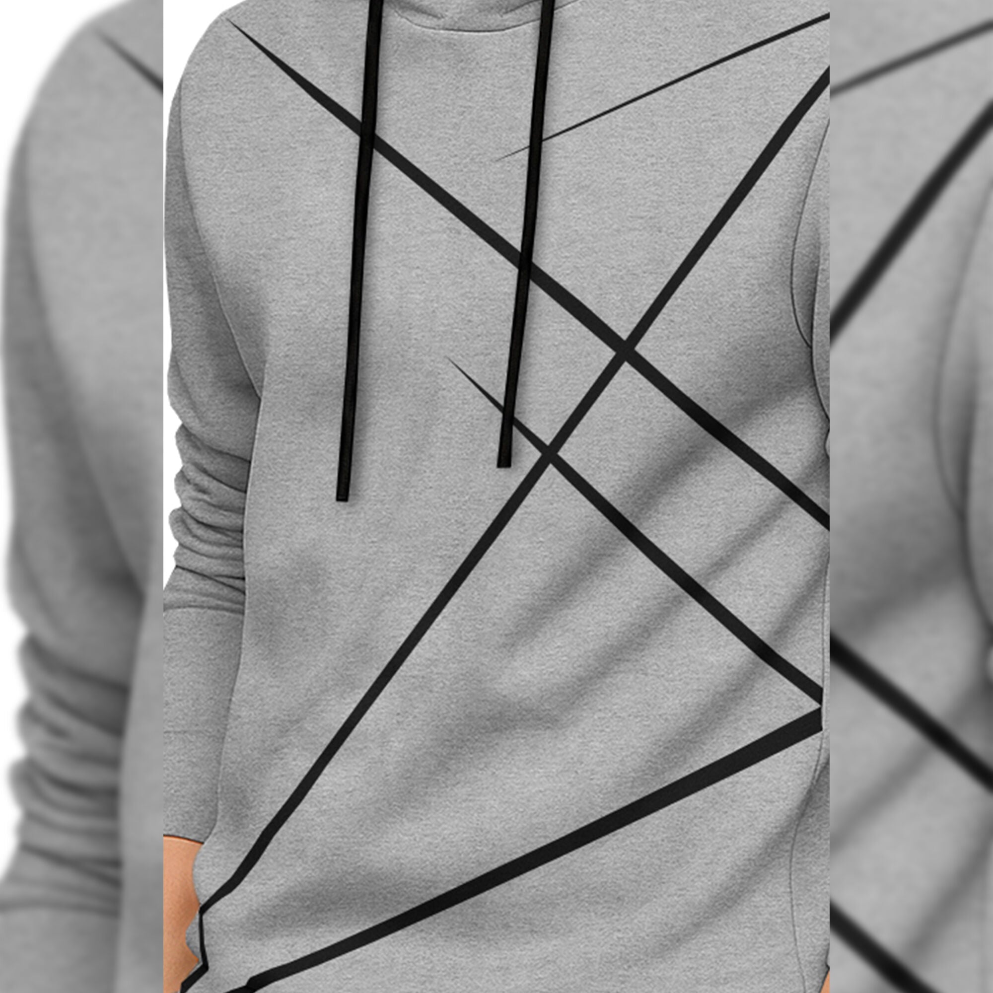 Boys Full Sleeve Grey Zig Zag Graphic Printed  Hooded T-shirt