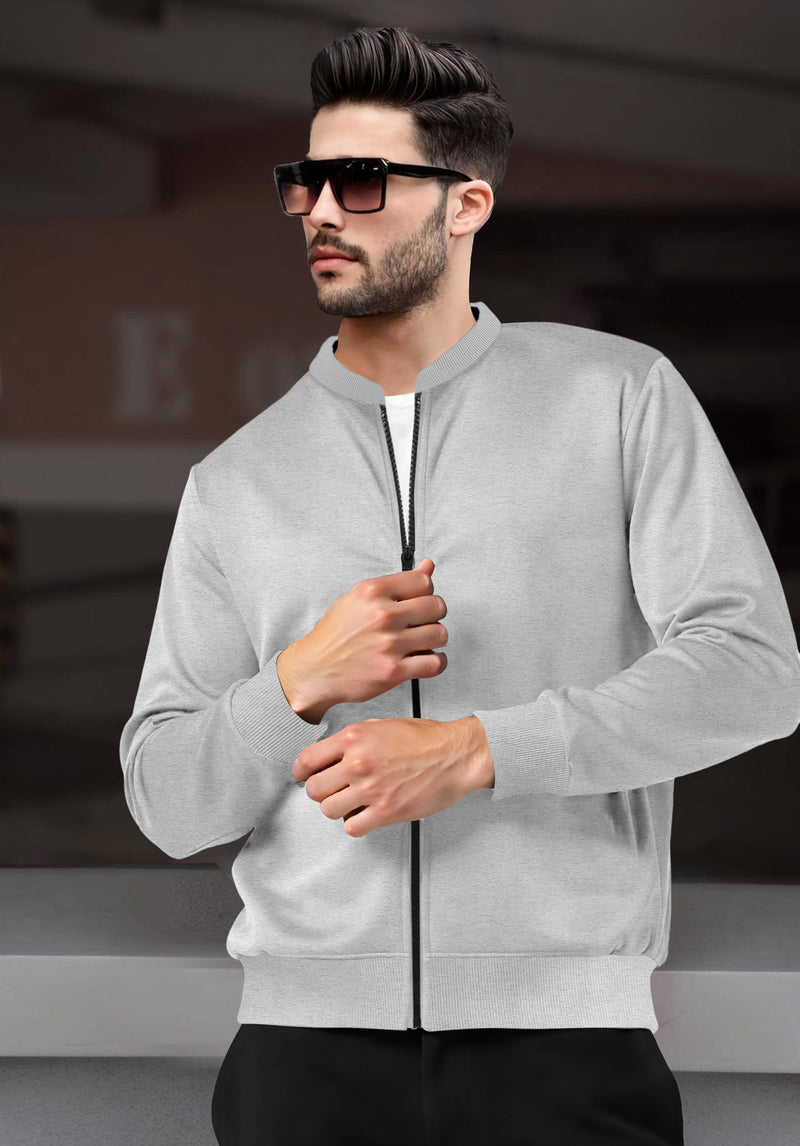 Mens Henley Neck Plain Jacket For Winter / Grey