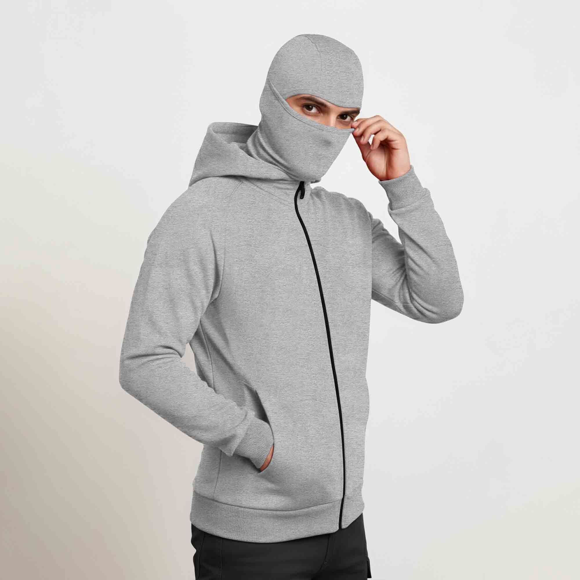 Mens Winter Full Mask Warm Zip-Up Hooded Jacket Grey