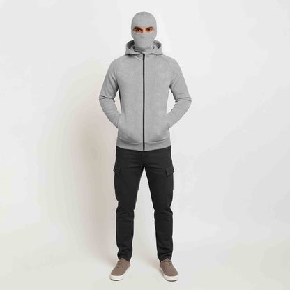 Mens Winter Full Mask Warm Zip-Up Hooded Jacket Grey