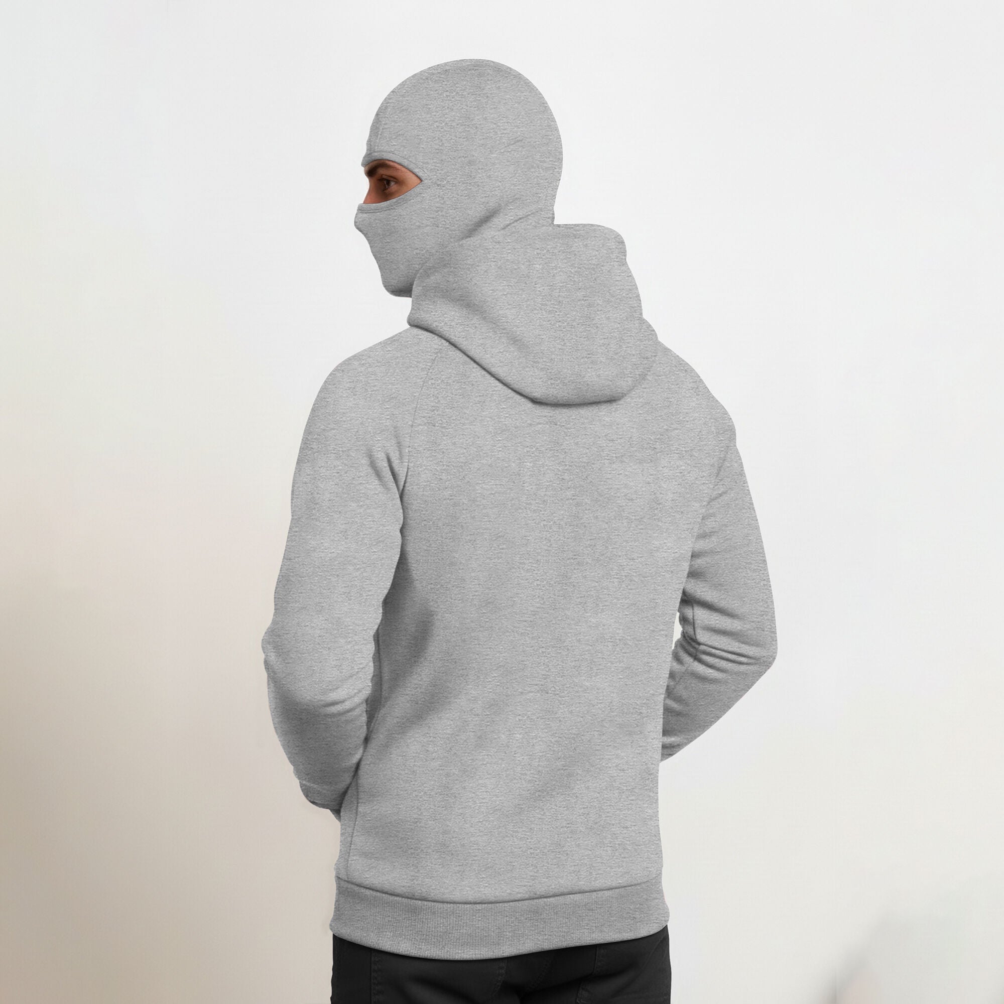 Mens Winter Full Mask Warm Cross Zip-Up Hooded Jacket Grey