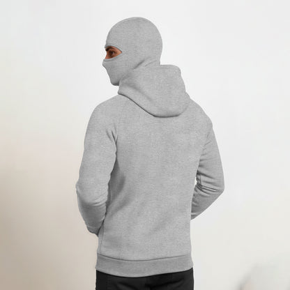 Mens Winter Full Mask Warm Cross Zip-Up Hooded Jacket Grey