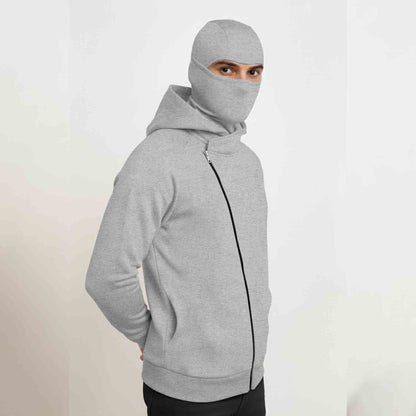 Mens Winter Full Mask Warm Cross Zip-Up Hooded Jacket Grey