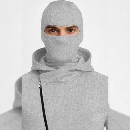Mens Winter Full Mask Warm Cross Zip-Up Hooded Jacket Grey