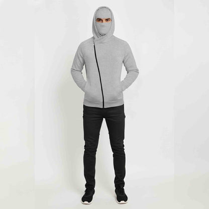 Mens Winter Full Mask Warm Cross Zip-Up Hooded Jacket Grey