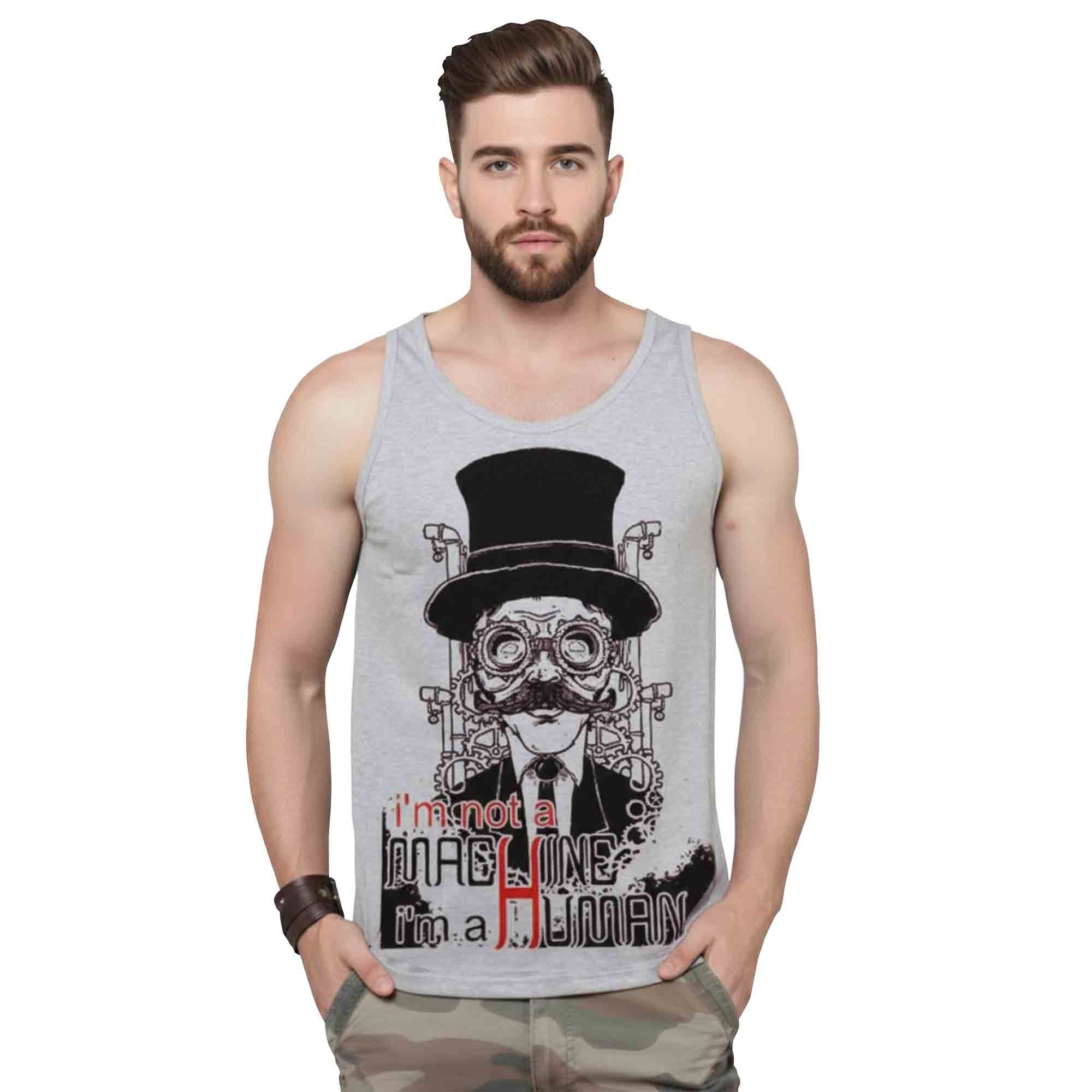 Men Printed Grey Tank Top Vest