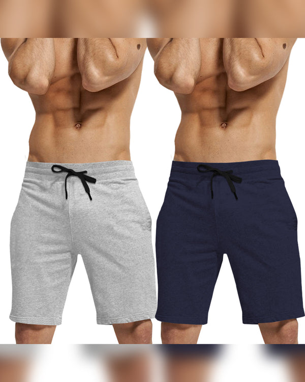 mens short-PACK OF 2-navyblue-grey