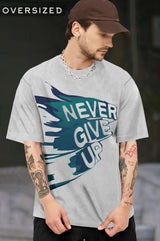 Men Grey Never Give Up Quote Printed T-Shirt