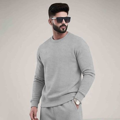 MEN PLAIN REGULAR FIT ROUND NECK CASUAL SWEATSHIRTS - 7 COLORS