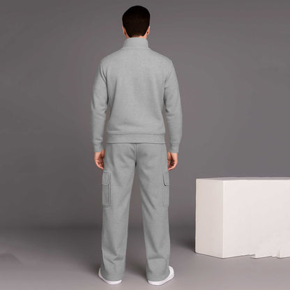 Men High Neck Plain Grey Sweatshirt Grey baggy Cargo Tracksuit