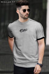 Men Grey Round Neck Black Piping Cotton Blend T-Shirt