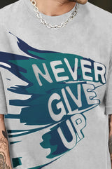 Men Grey Never Give Up Quote Printed T-Shirt