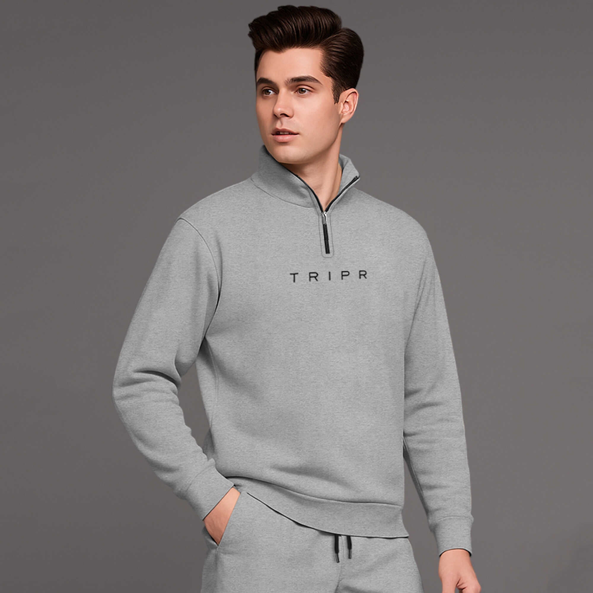 Men High Neck Plain Grey Sweatshirt Grey baggy Cargo Tracksuit
