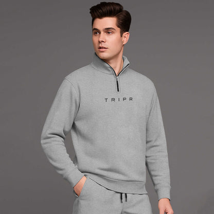 Men High Neck Plain Grey Sweatshirt Grey baggy Cargo Tracksuit