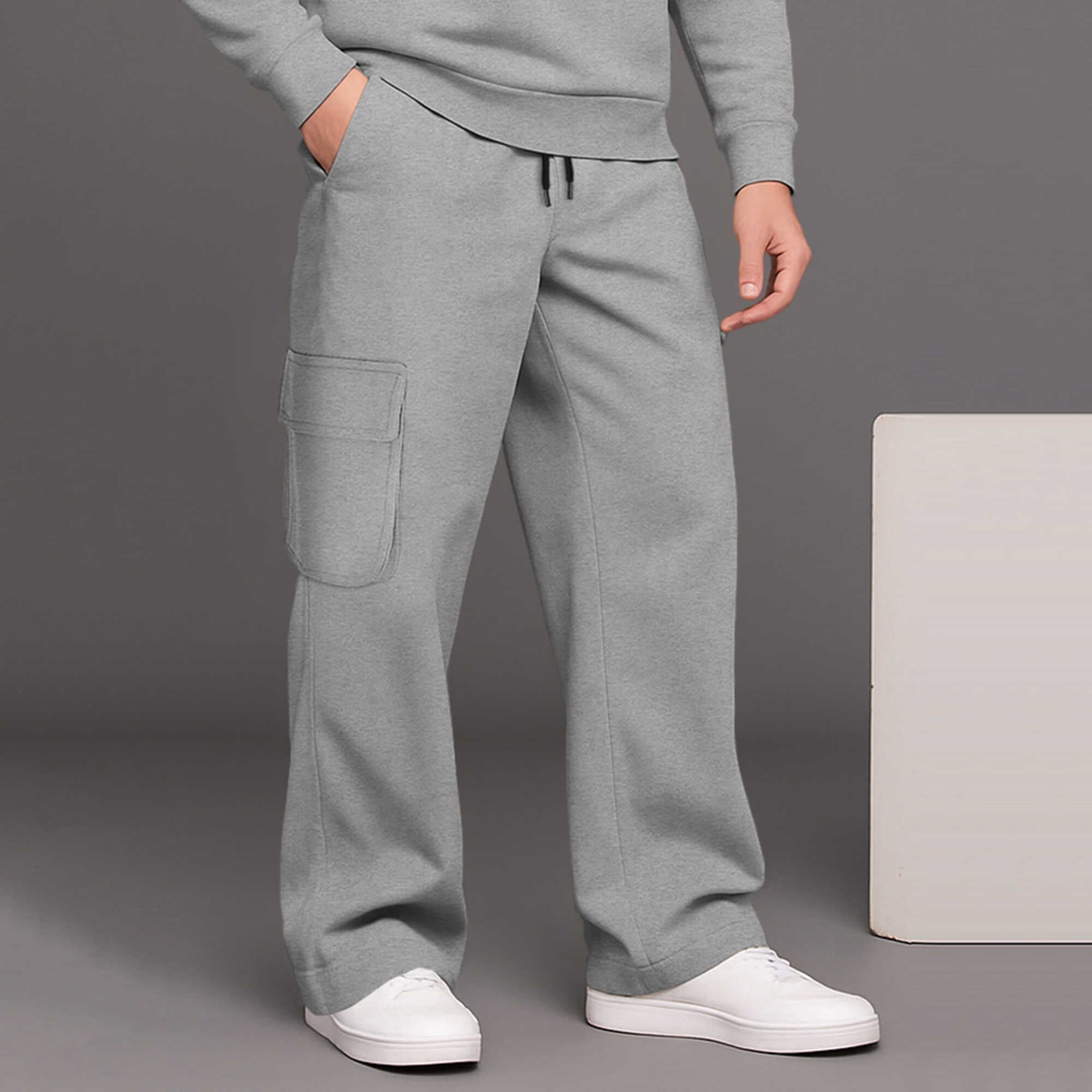 Men High Neck Plain Grey Sweatshirt Grey baggy Cargo Tracksuit