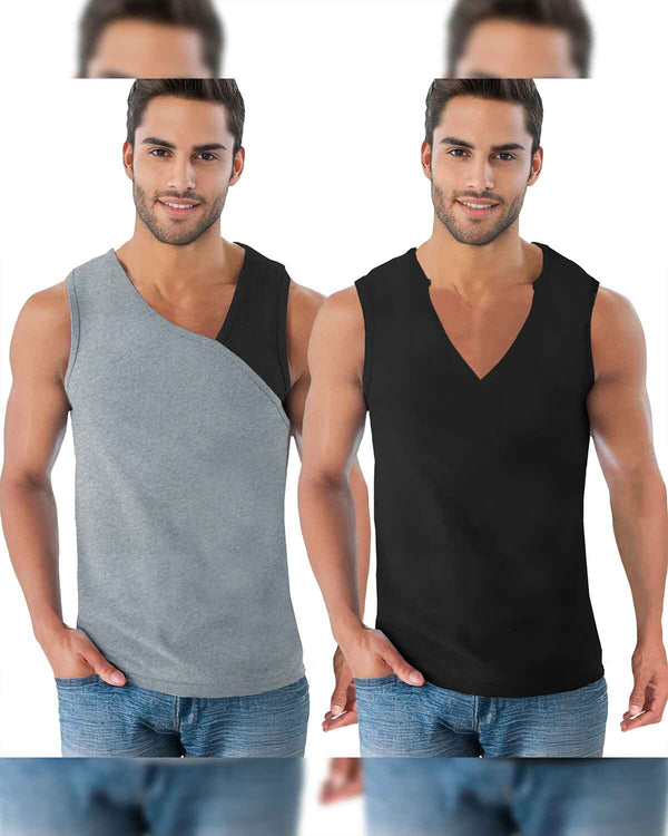 (Pack Of 2) Men Plain Vest / Grey & Black