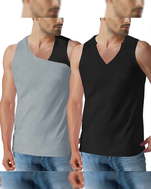 (Pack Of 2) Men Plain Vest / Grey & Black