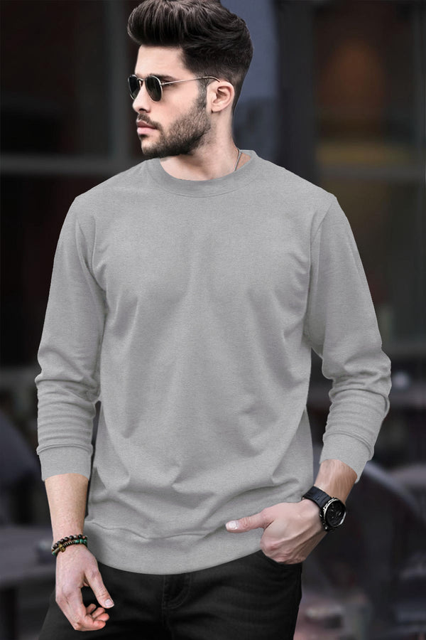 Mens Full Sleeve Round Neck T-shirt Plain / Grey