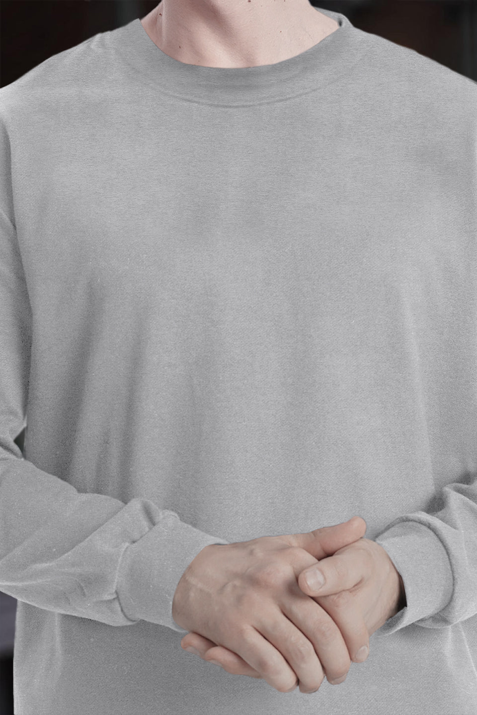 Mens Full Sleeve Round Neck  Plain Grey T-shirt