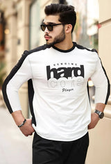 Men white black full sleeve Typography Round Neck T-Shirt