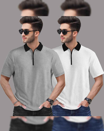 (Pack Of 2) Polo Half Sleeve Waffle Textured T-shirts
