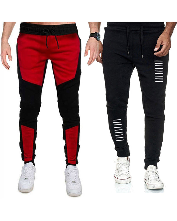 Men Sports Trackpants Combo | Black colorblock (Pack of 2)