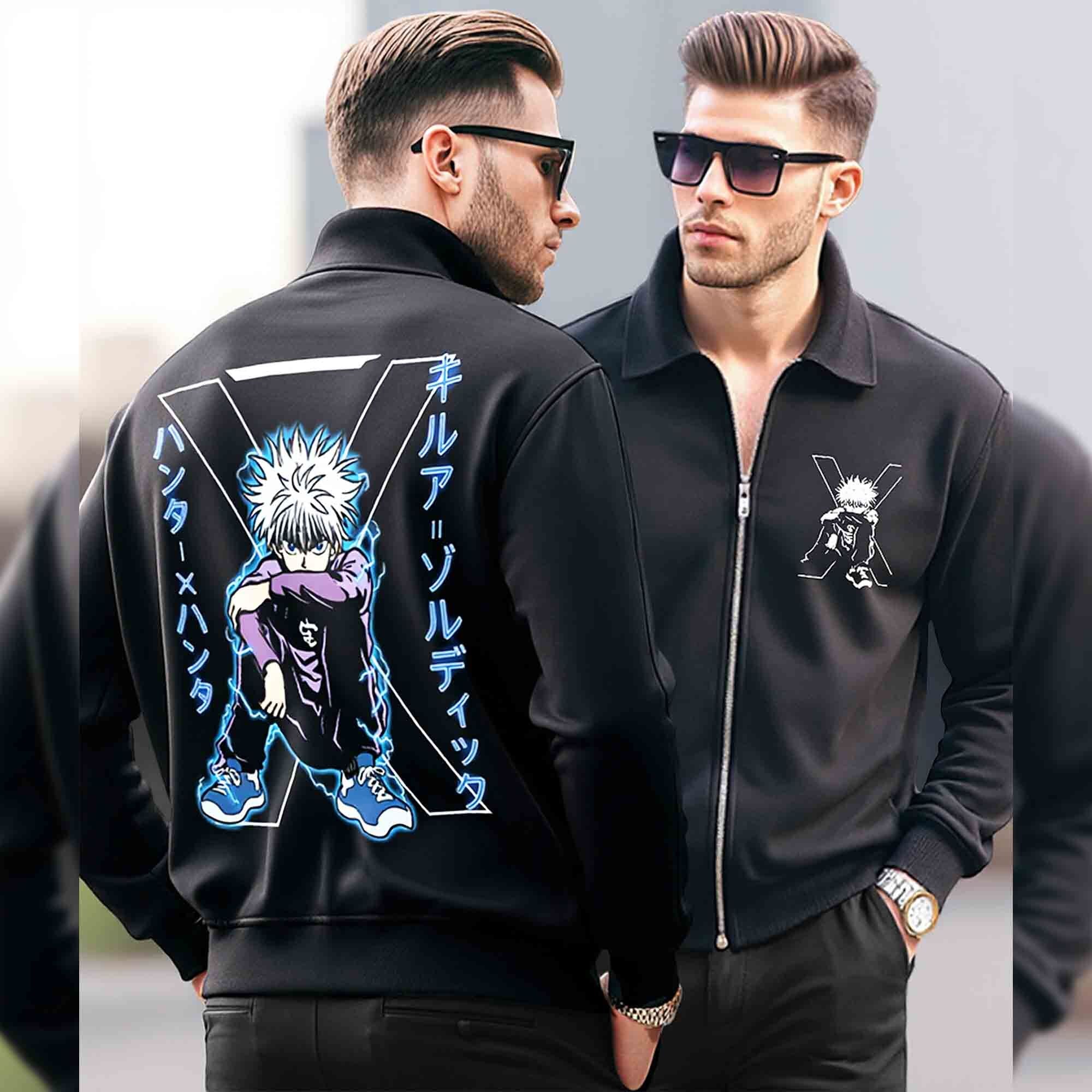 Mens Back Printed Polo Type Winter Jacket Black