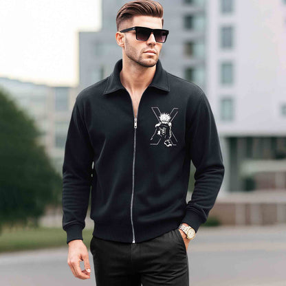 Mens Back Printed Polo Type Winter Jacket Black