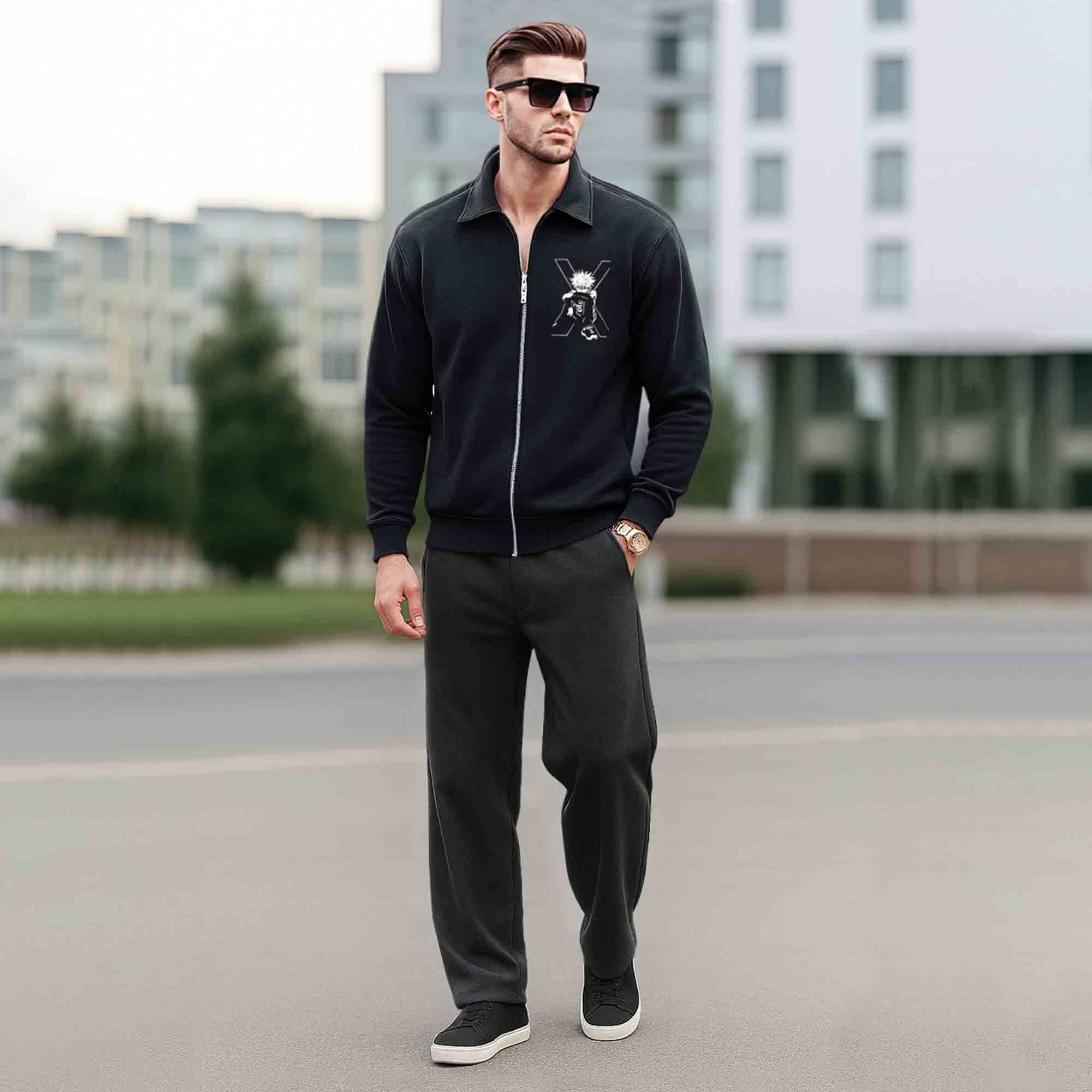 Mens Back Printed Polo Type Winter Jacket Black