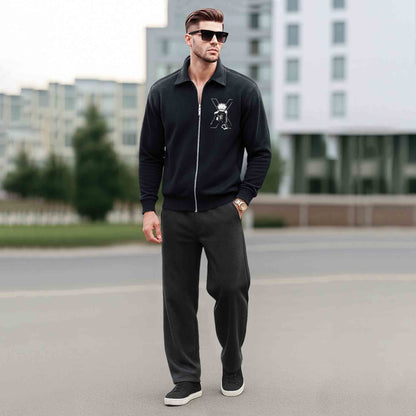 Mens Back Printed Polo Type Winter Jacket Black