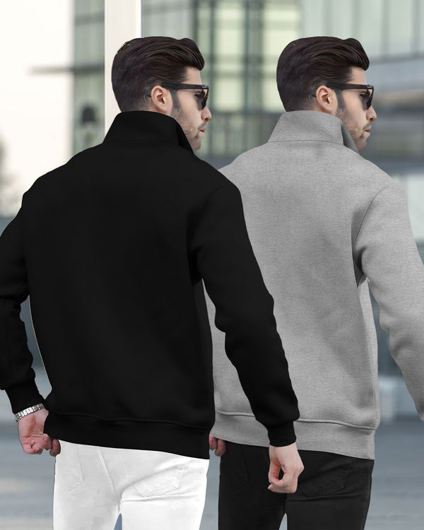 (Pack Of 2) Mens Henley Neck Plain Winter Jacket / Black & Grey